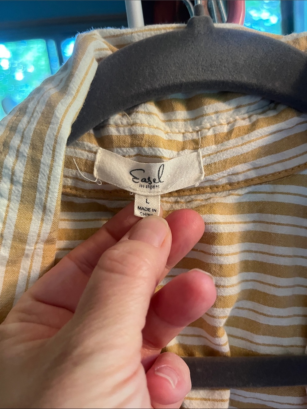 Easel Yellow Stripe Linen Blend Button-Front Blouse